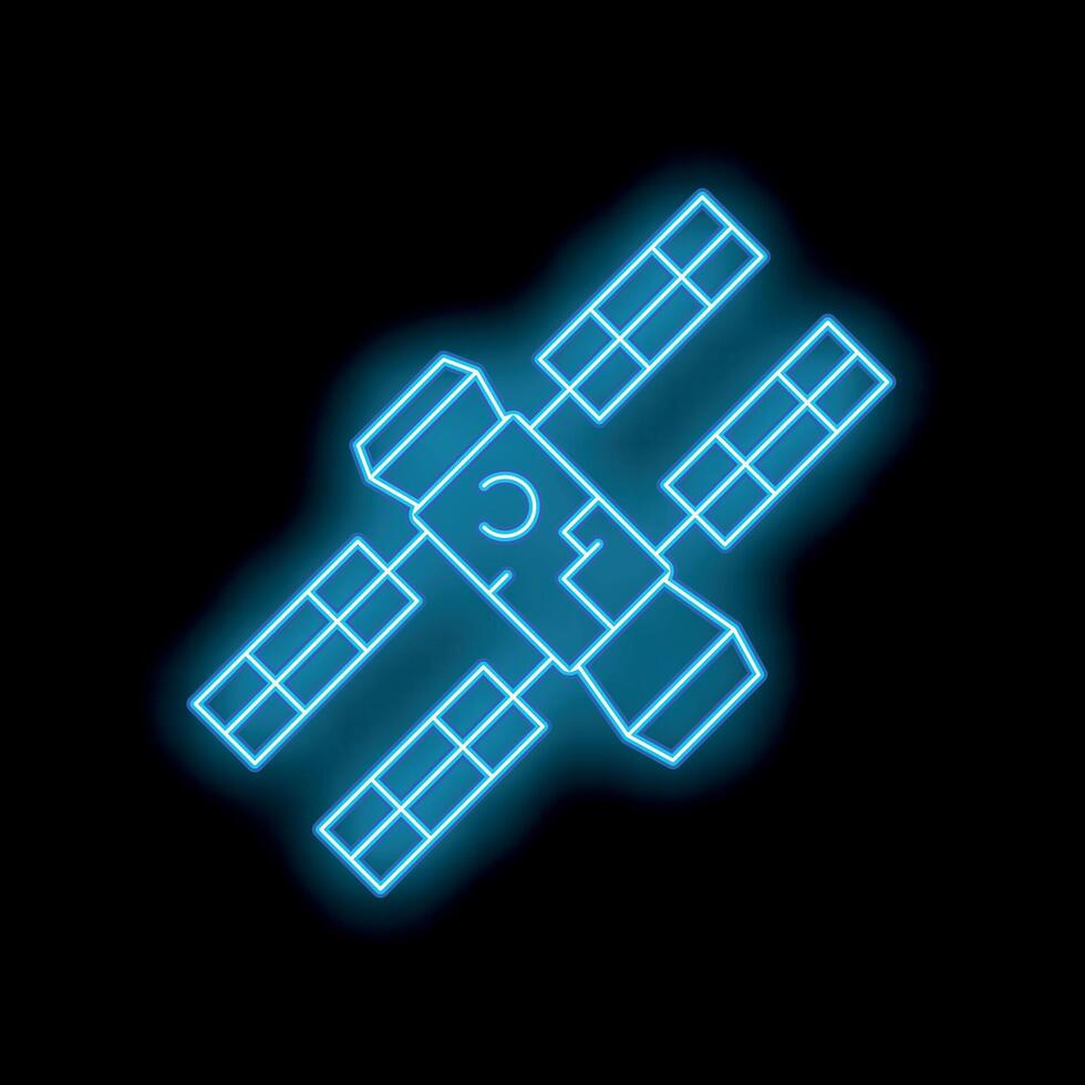 Neon blue space station orbiting earth vector