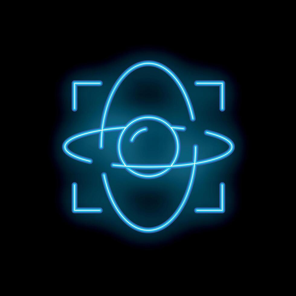 Neon atom symbol glowing on black background vector