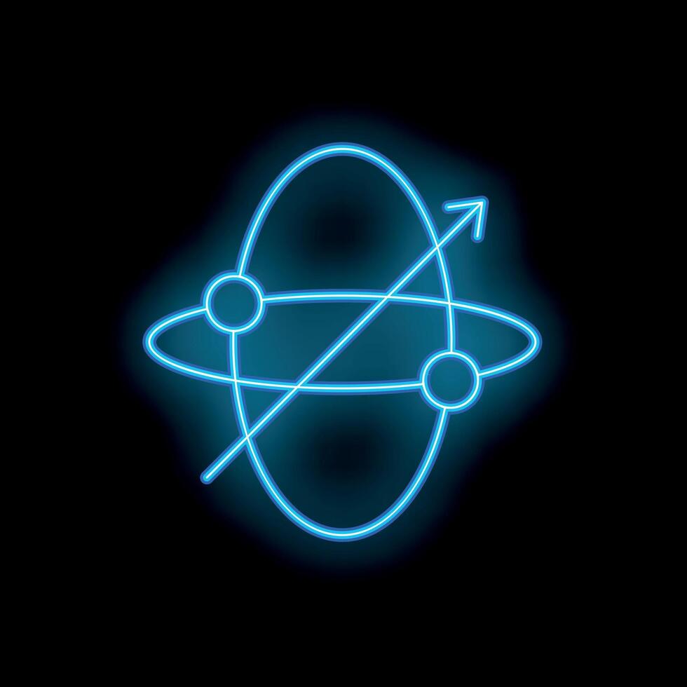 Neon blue atom icon glowing on black background vector