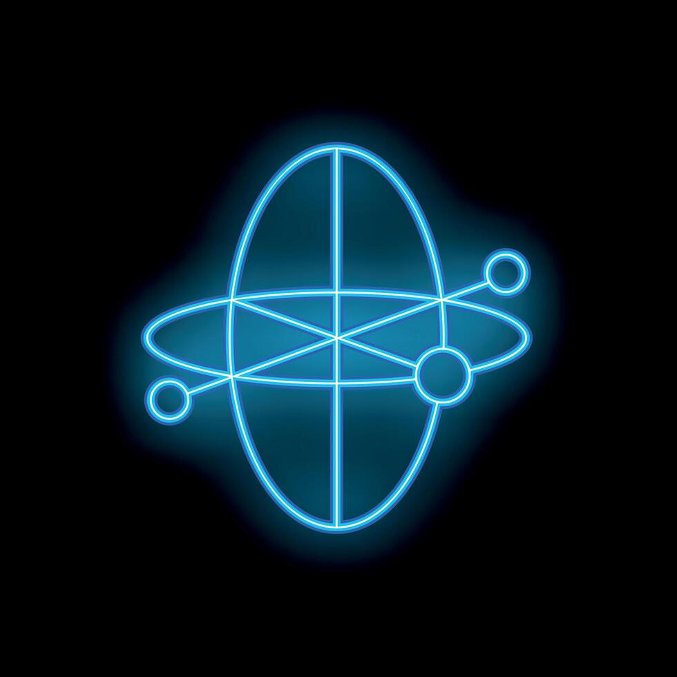 Neon blue atom structure glowing on black background vector
