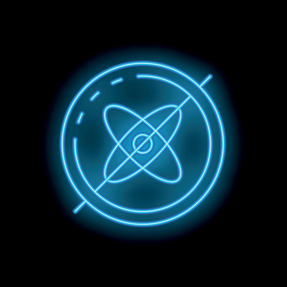 Blue neon sign depicting atom symbol crossed out representing anti nuclear movement on black background vector