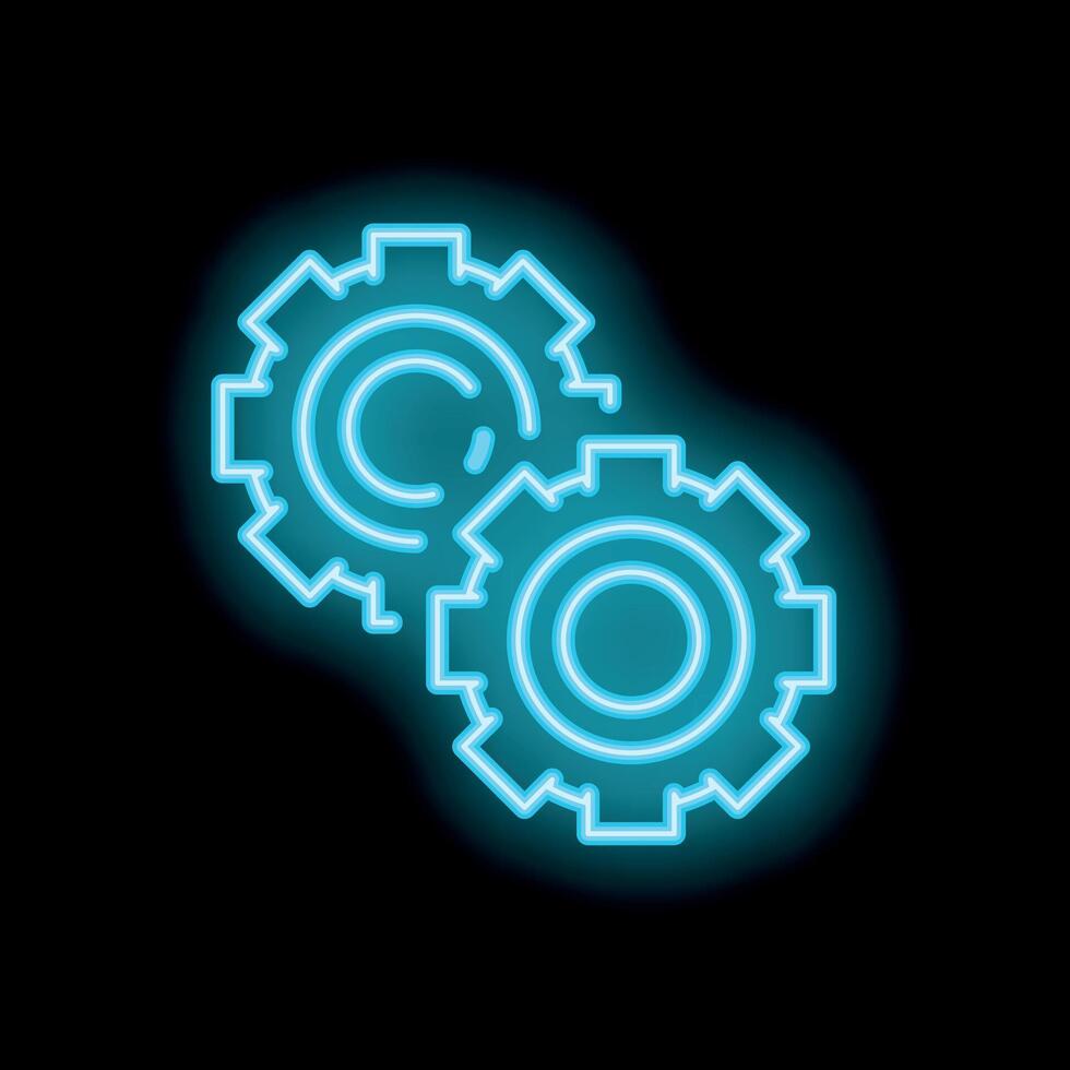 Neon gears turning creating a system working together vector