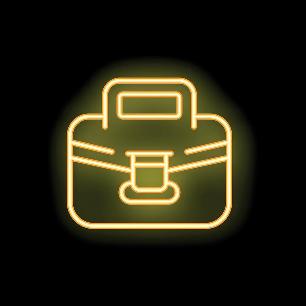Yellow neon sign of a business briefcase shining on a black background vector