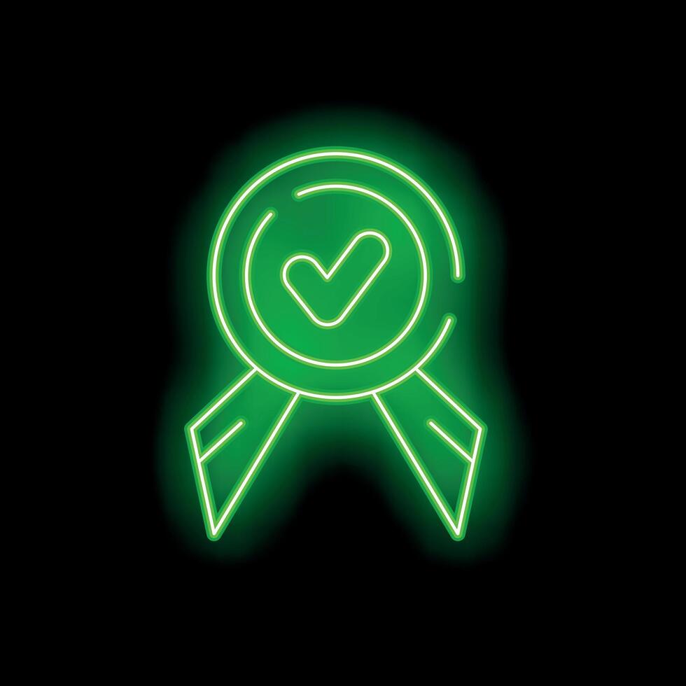 Green neon approved symbol with checkmark on black background vector