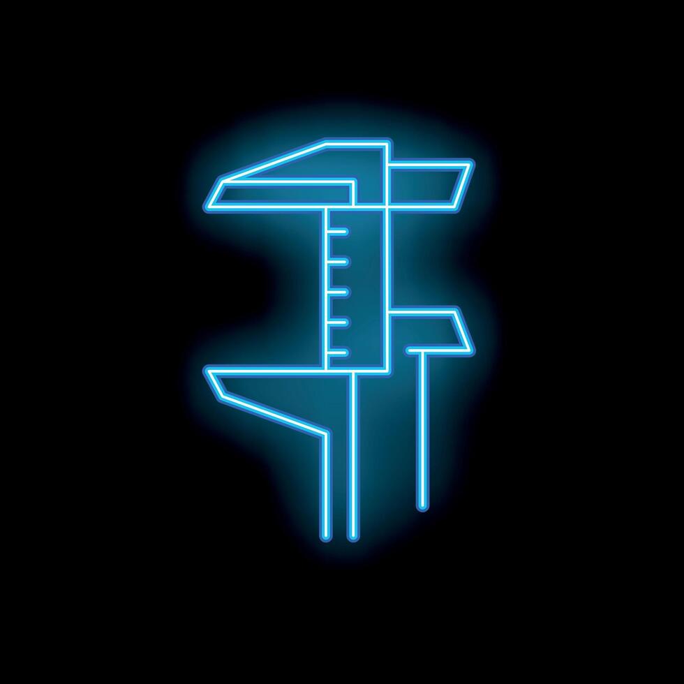 Glowing neon blue caliper measuring tool on a black background vector