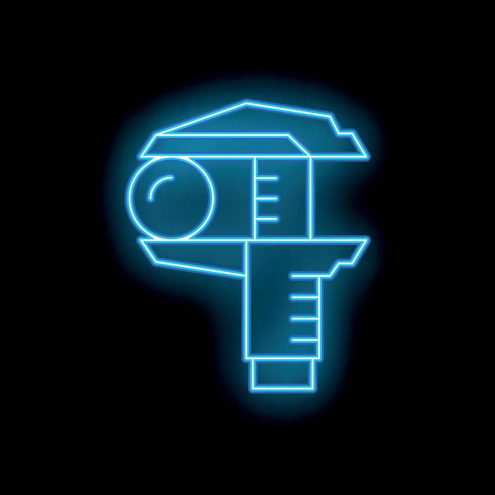 Blue glowing neon line caliper symbol, isolated illustration vector