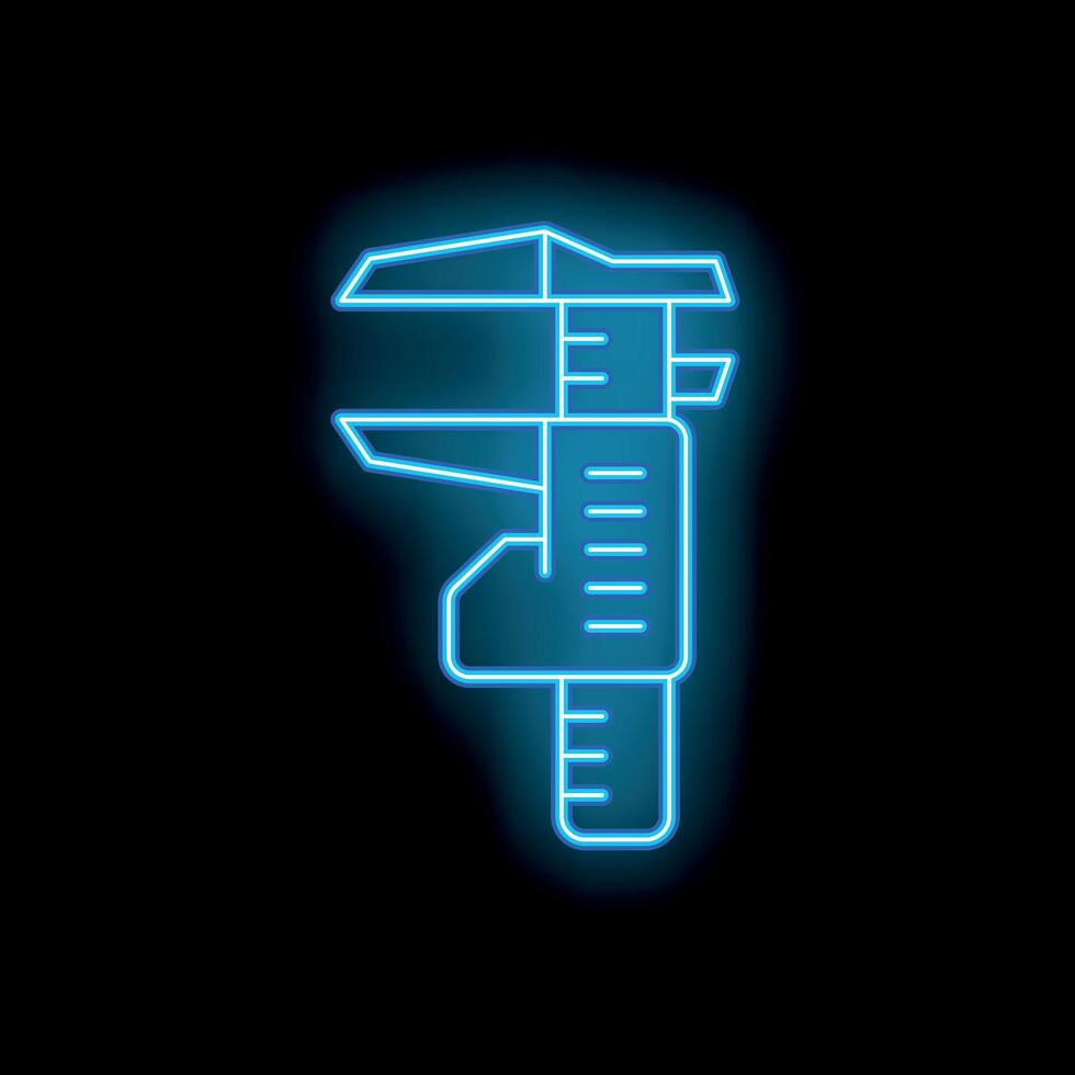 Neon icon of vernier caliper showing measurement tool vector