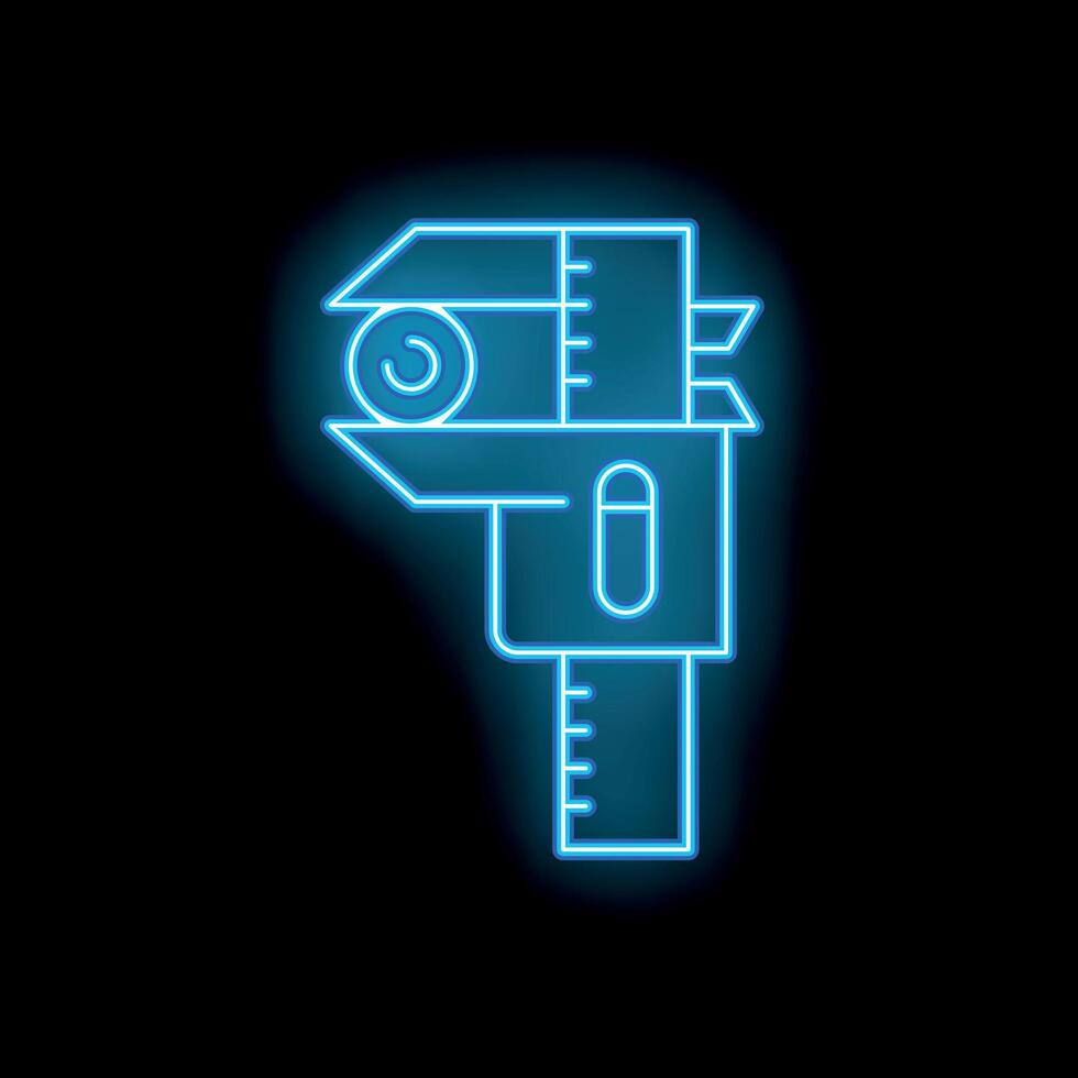 Neon blue caliper measuring tool shining in the dark vector