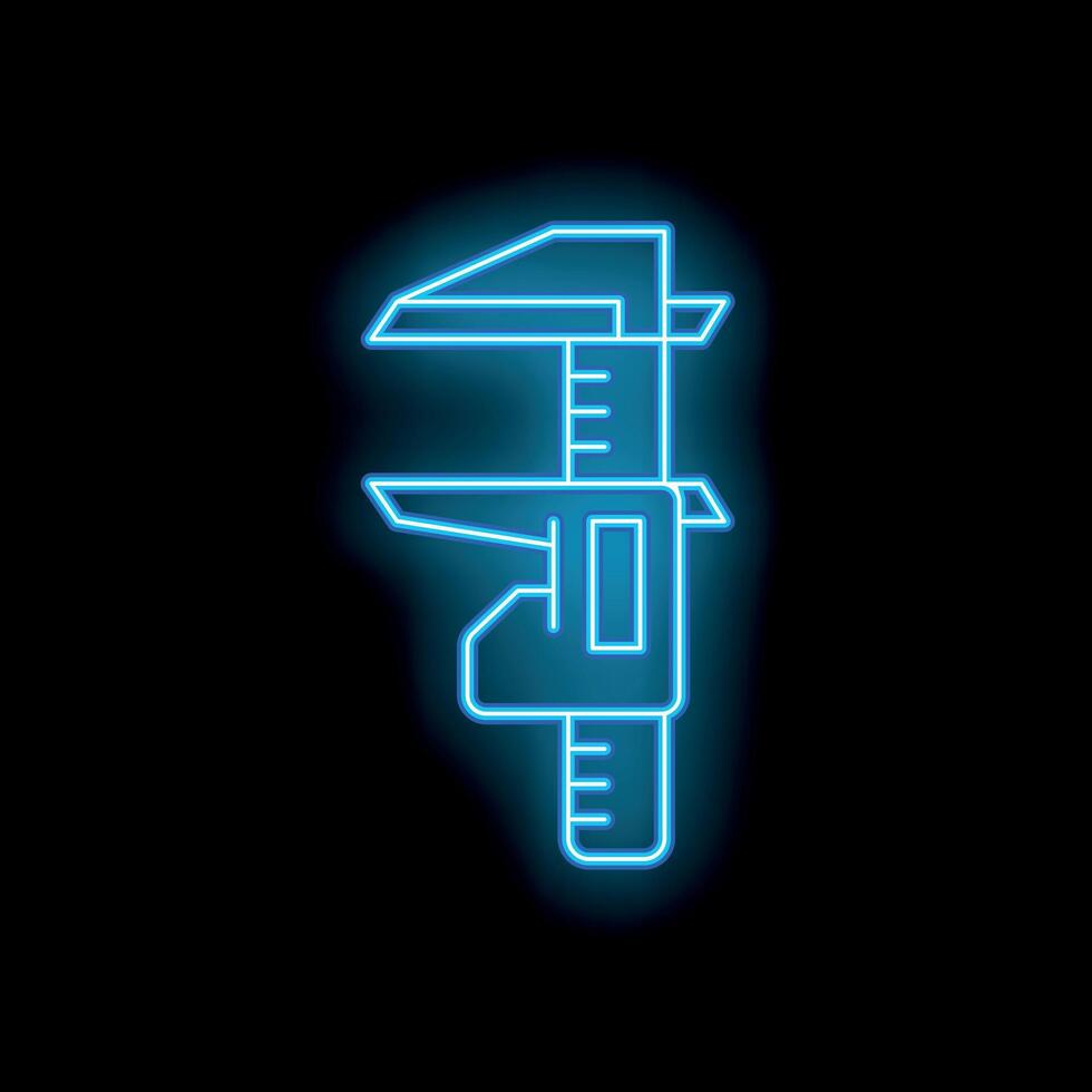 Blue glowing neon line caliper and ruler icon isolated on black background, illustration vector