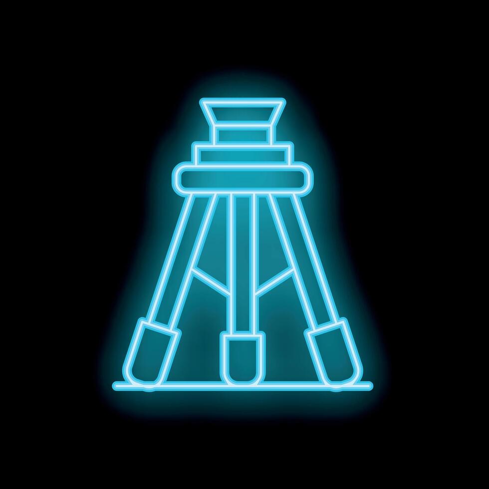 Blue neon sign icon of a tripod on a black background vector