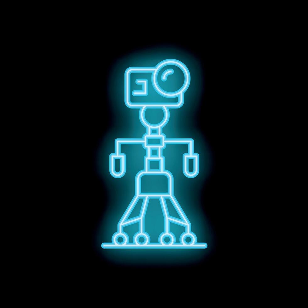 Neon blue action camera on a tripod is recording blog vector