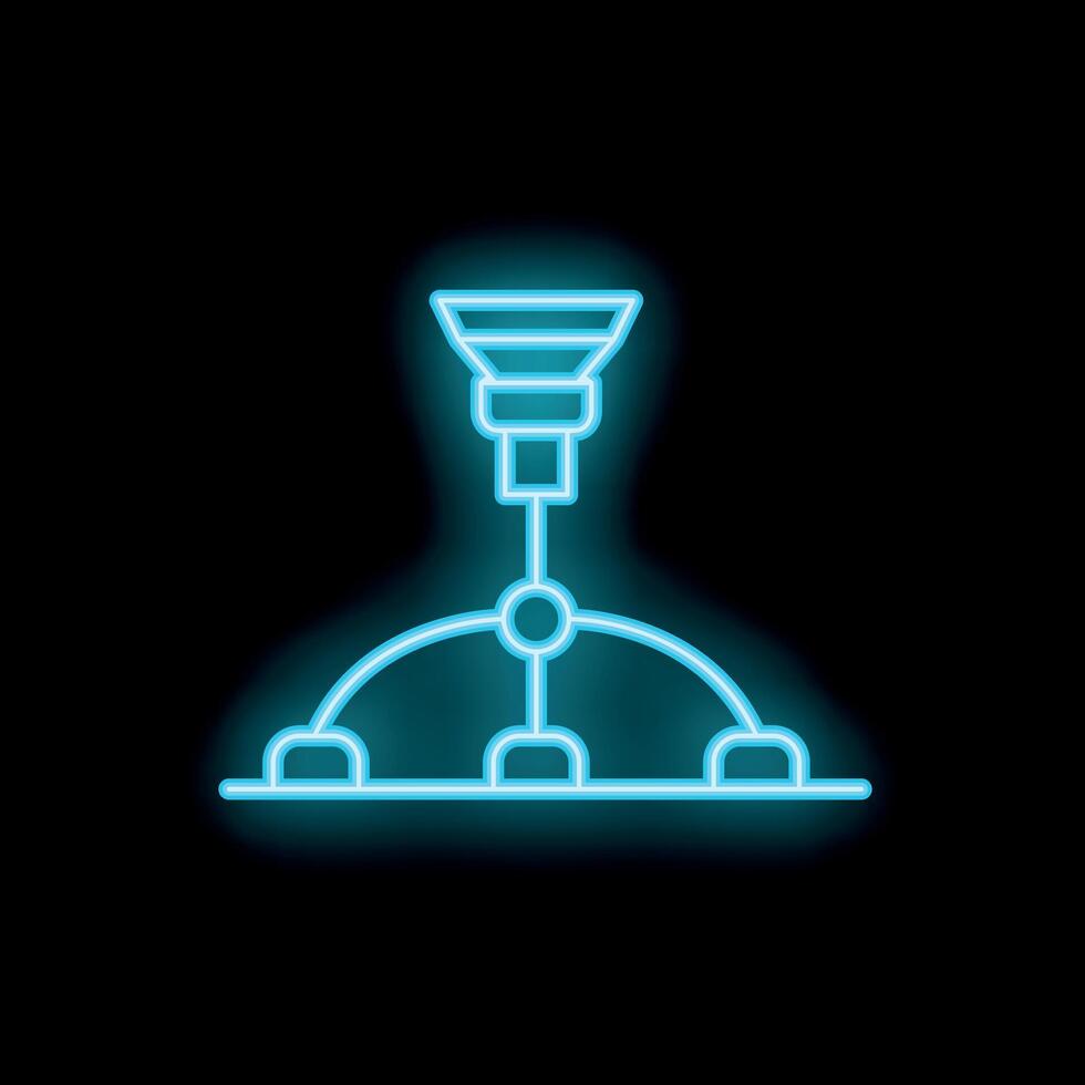 Neon lamp hanging from ceiling lighting up room with blue light vector