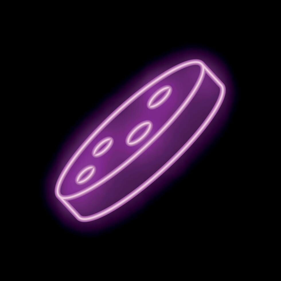 Neon pink sausage slice glowing on black background vector
