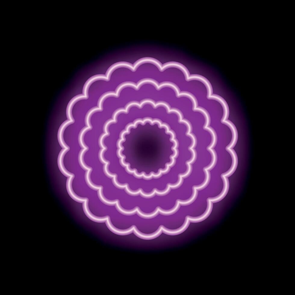 Round glowing neon frame with scalloped edges forming flower petals vector