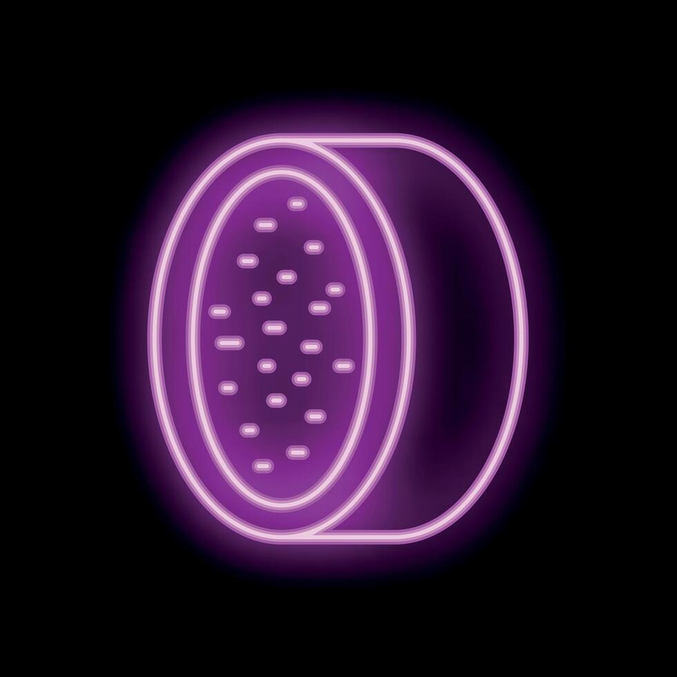 Neon icon of half cut passion fruit shining on black background vector