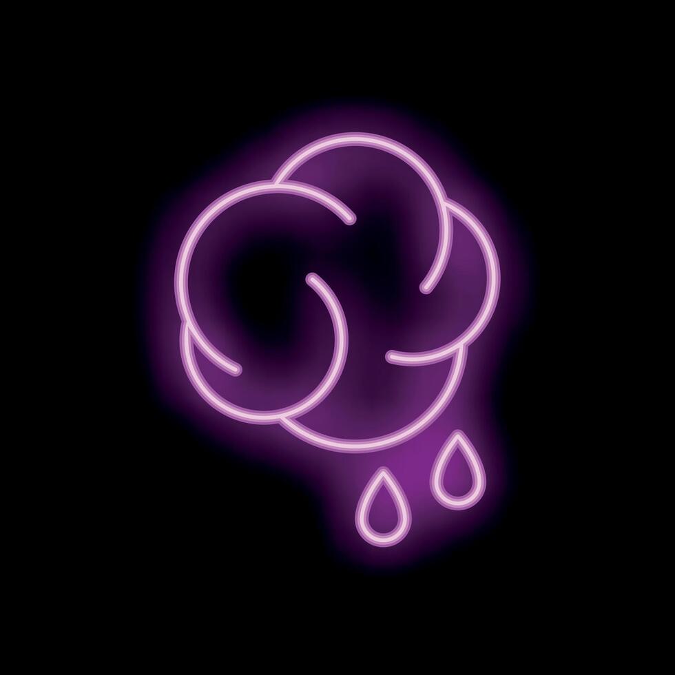 Bright pink neon raining cloud glowing on black background vector