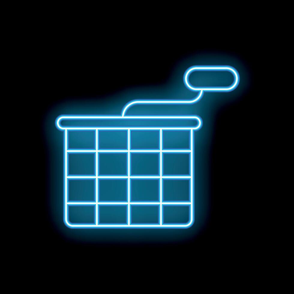 Blue neon icon of a tea strainer glowing on a black background vector
