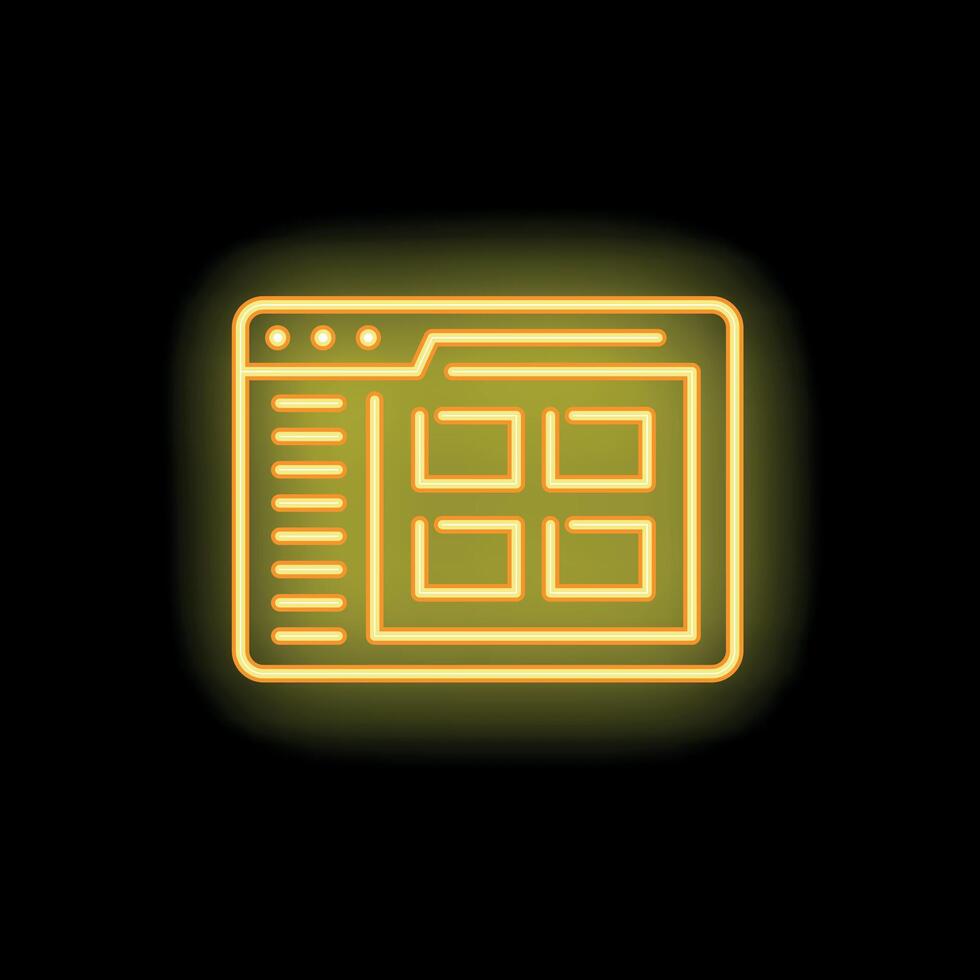 Neon yellow website design icon on black background vector