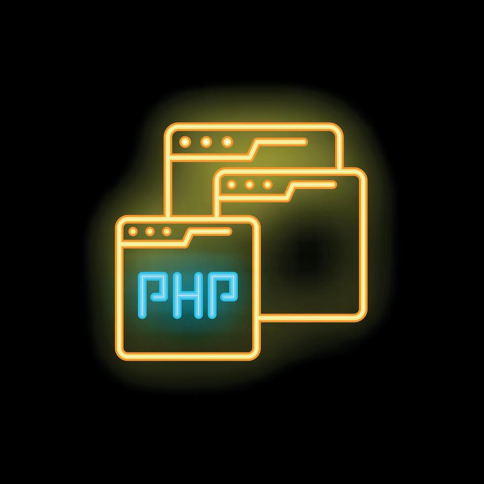Neon php programming language file highlighting web development concept vector
