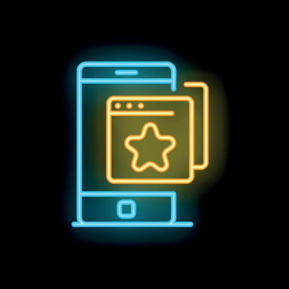 Neon icon of smartphone displaying website with star rating system vector