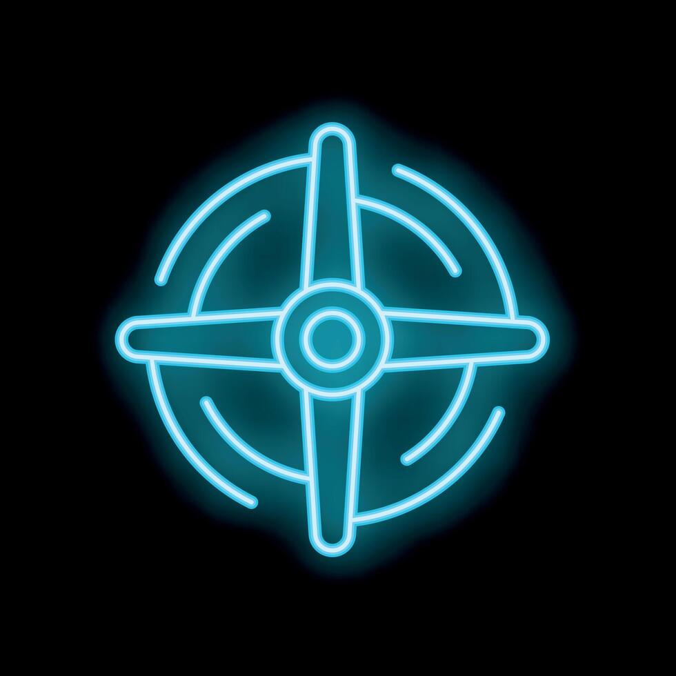 Neon sign showing crosshair symbol on black background vector