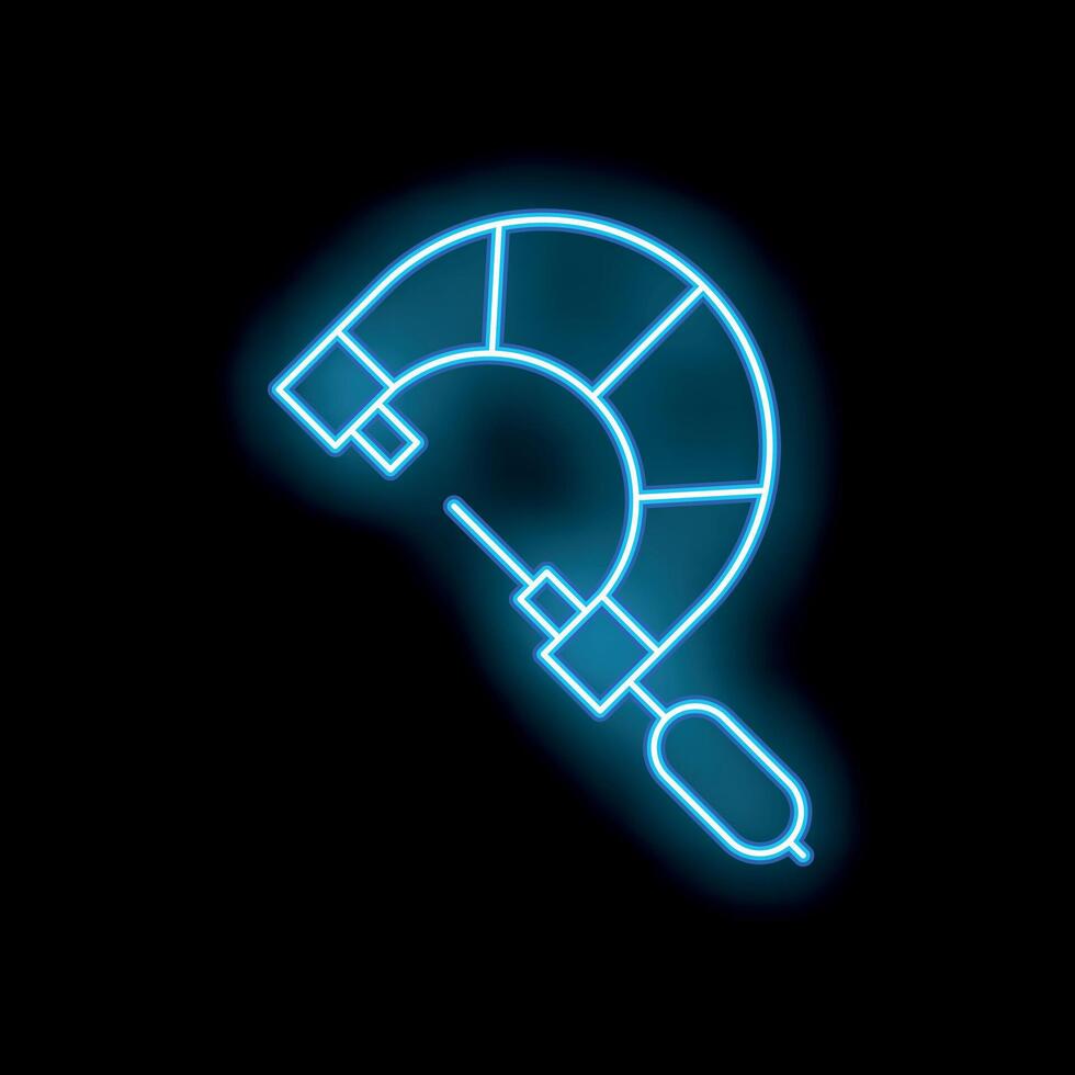 Blue neon sign showing a micrometer screw gauge on a black background vector