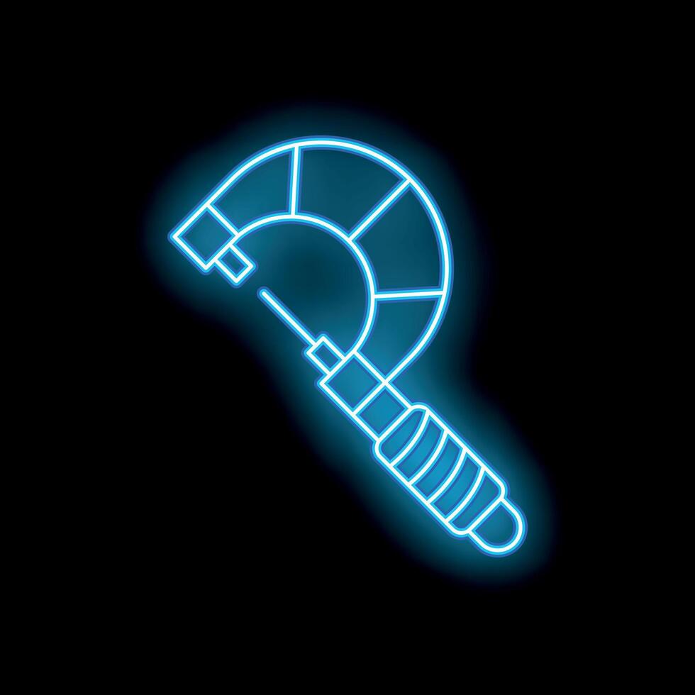 Blue glowing neon line caliper measuring tool icon isolated on black background vector