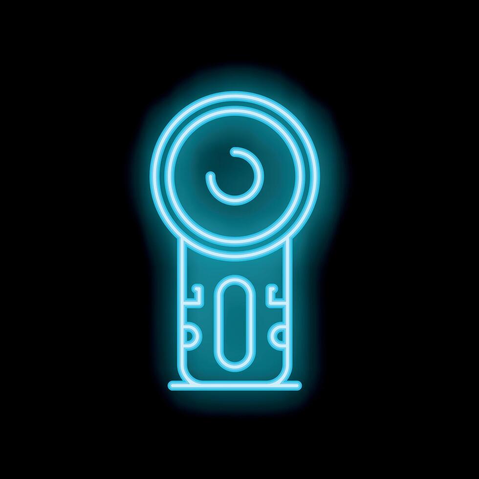 Blue neon icon of a barcode scanner on a black background vector