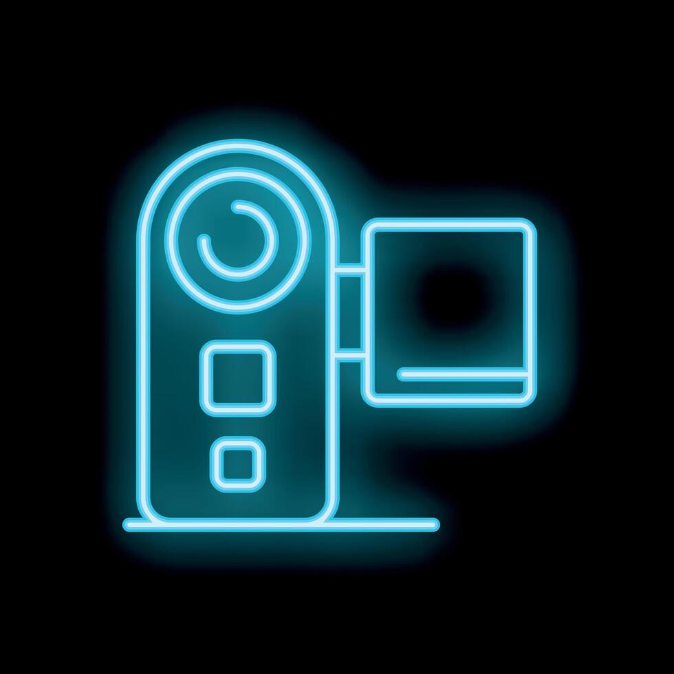 Glowing neon icon of a modern digital camera on a black background vector