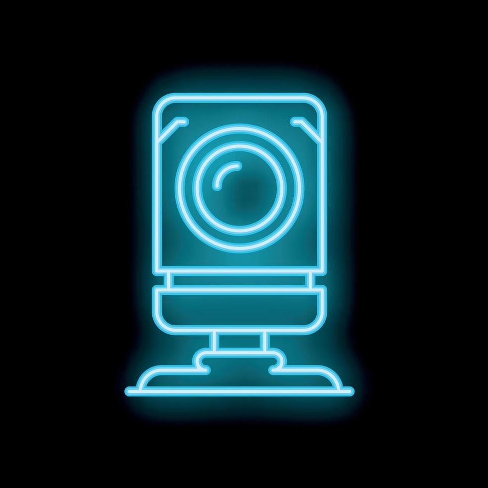 Neon webcam icon glowing on dark background vector