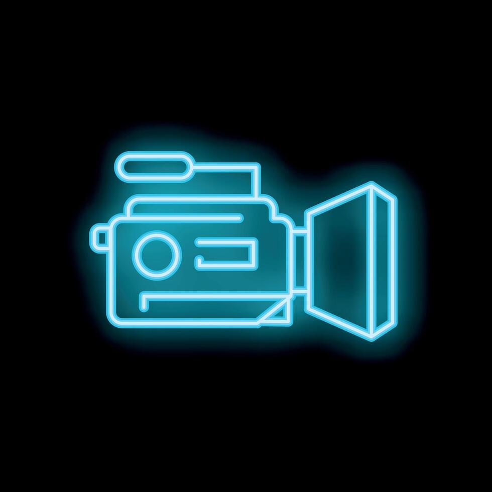 Blue neon camera shining on black background vector