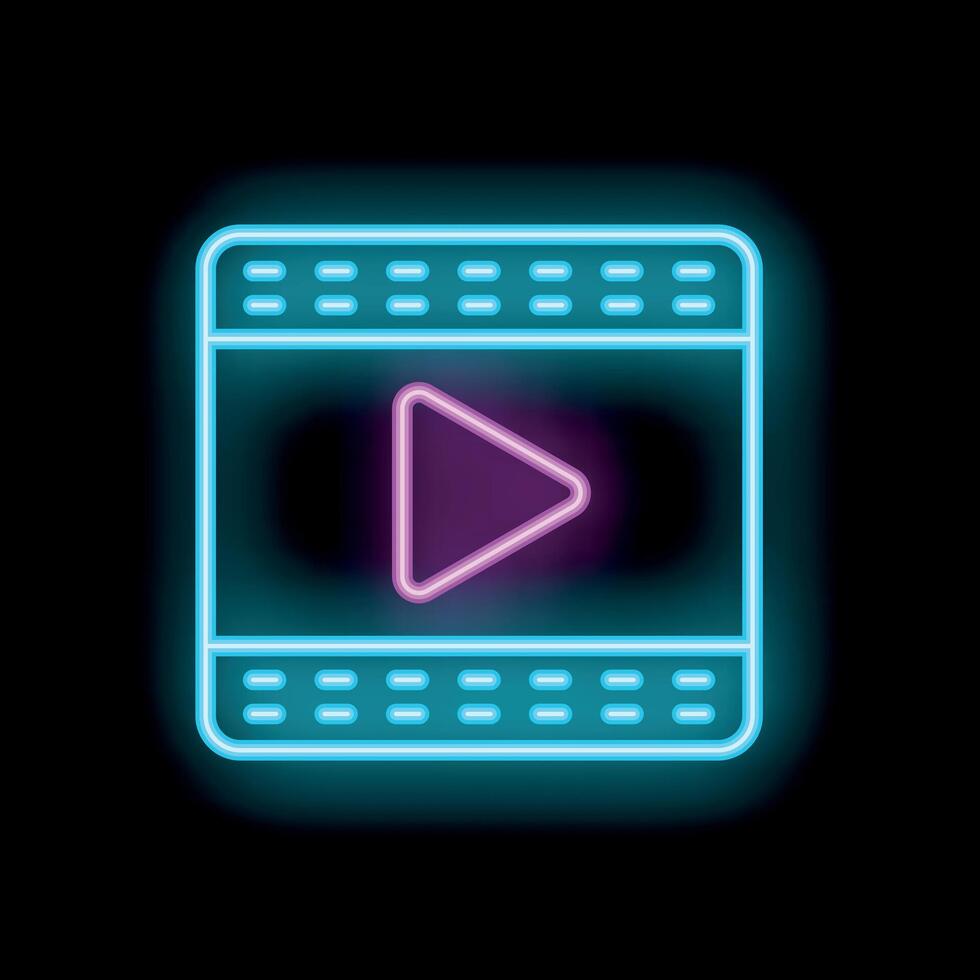 Neon player icon glowing on dark background vector