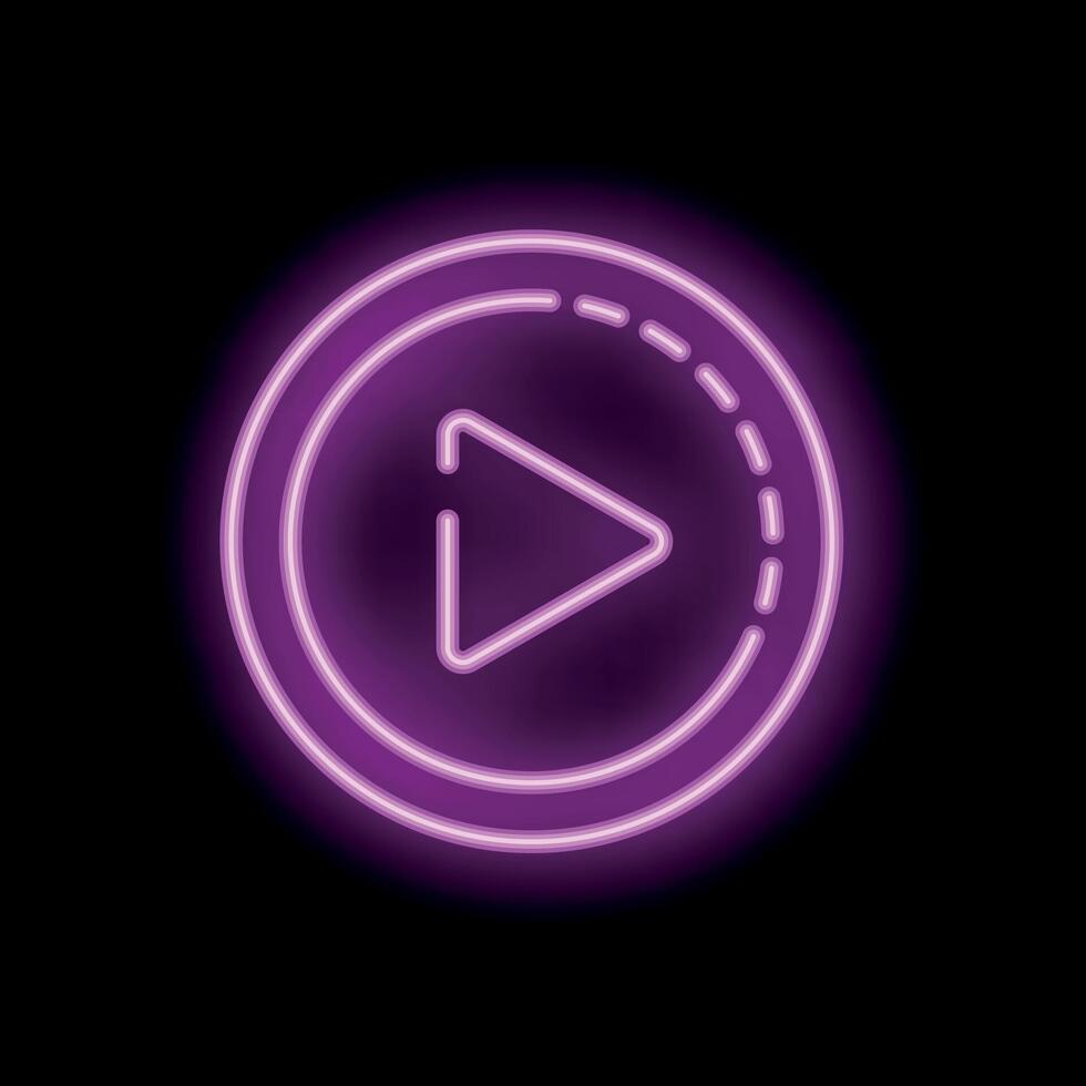 Neon pink play button glowing on black background vector