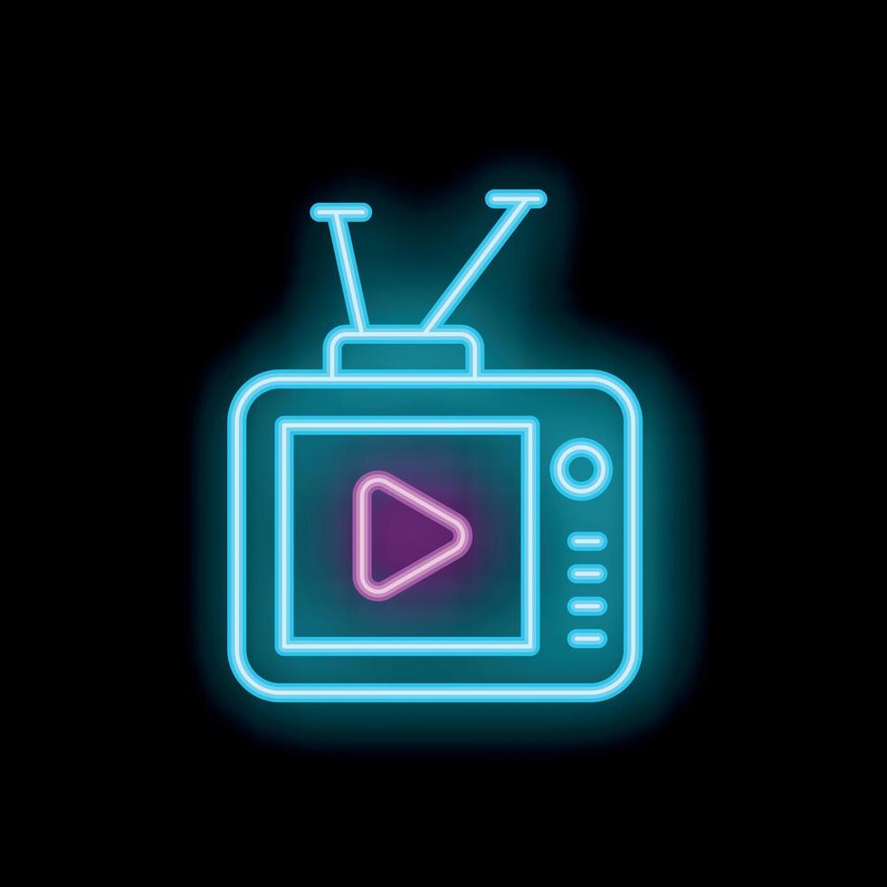 Neon tv set displaying play button on dark background vector