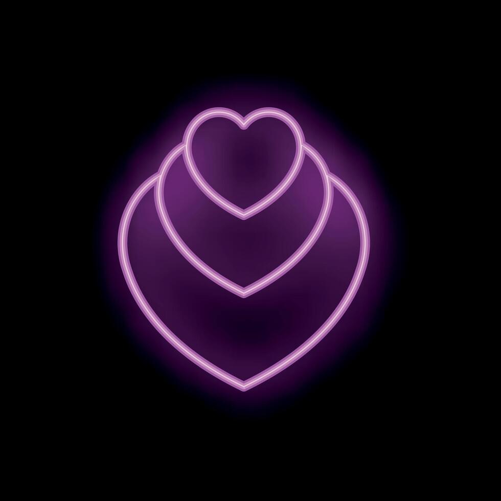 Neon heart shapes forming a big heart on black background vector