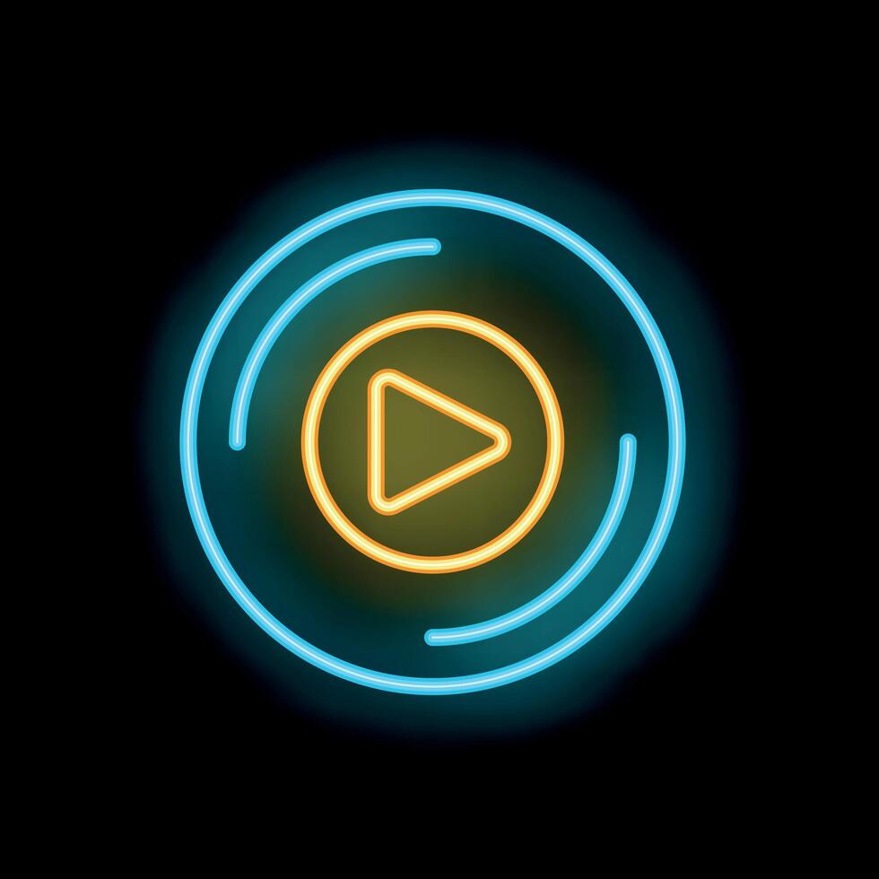 Neon sign play button glowing on black background vector