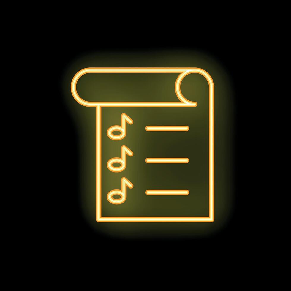 Neon yellow playlist icon glowing on black background vector