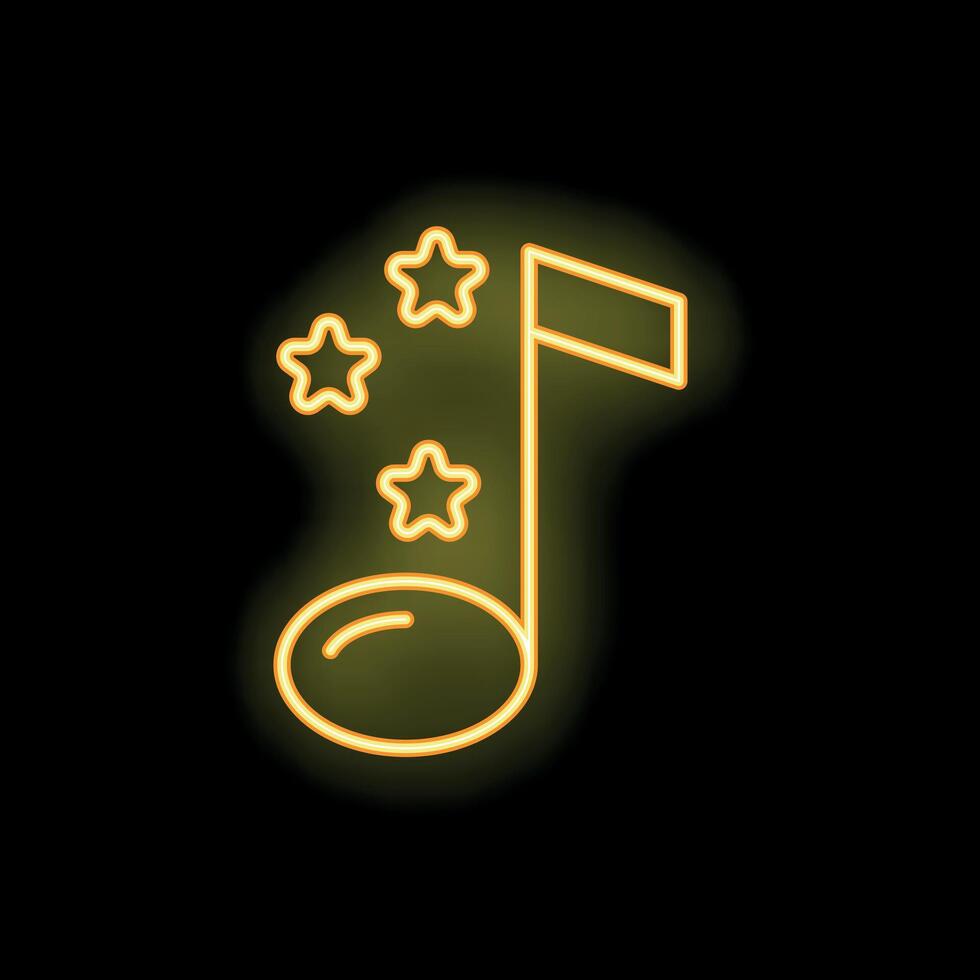 Neon musical note shining with stars on black background vector