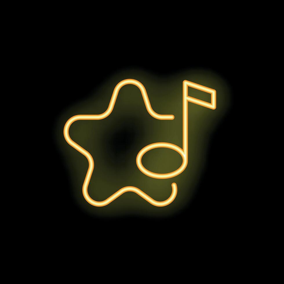 Neon yellow star with musical note glowing on black background vector