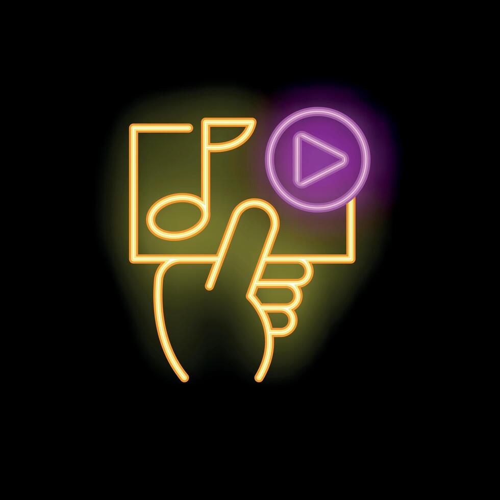 Hand holding smartphone playing music and neon sign vector