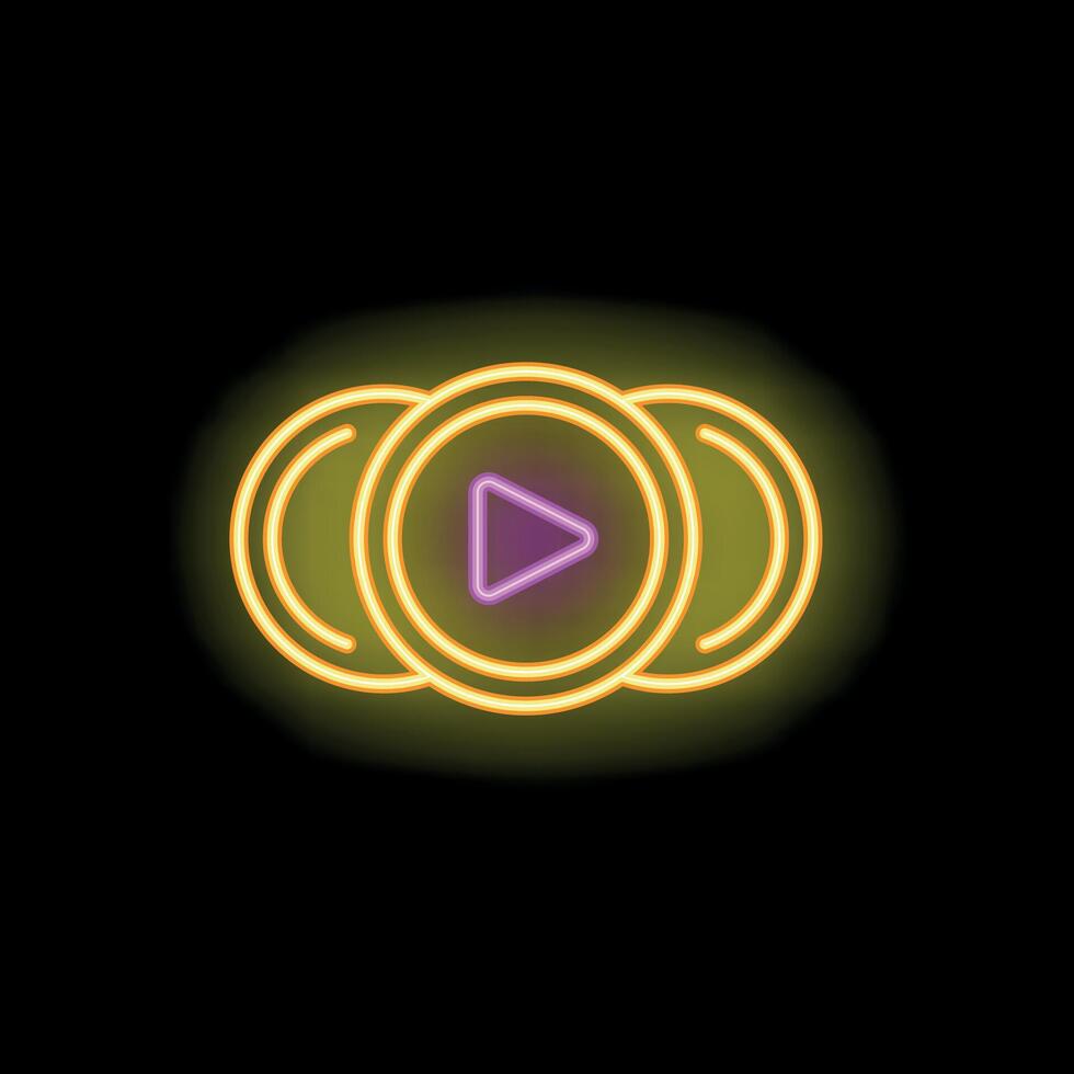 Neon play button shining with purple and yellow light vector