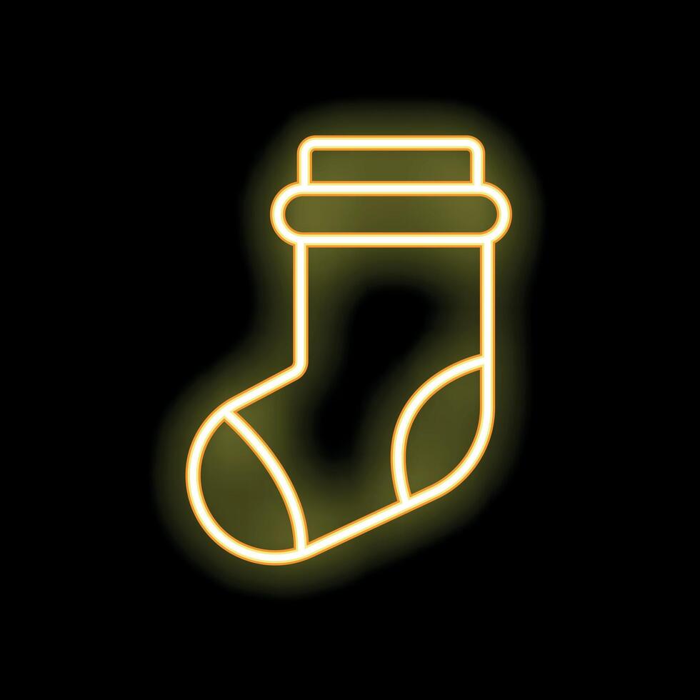 Neon yellow christmas stocking glowing on black background vector