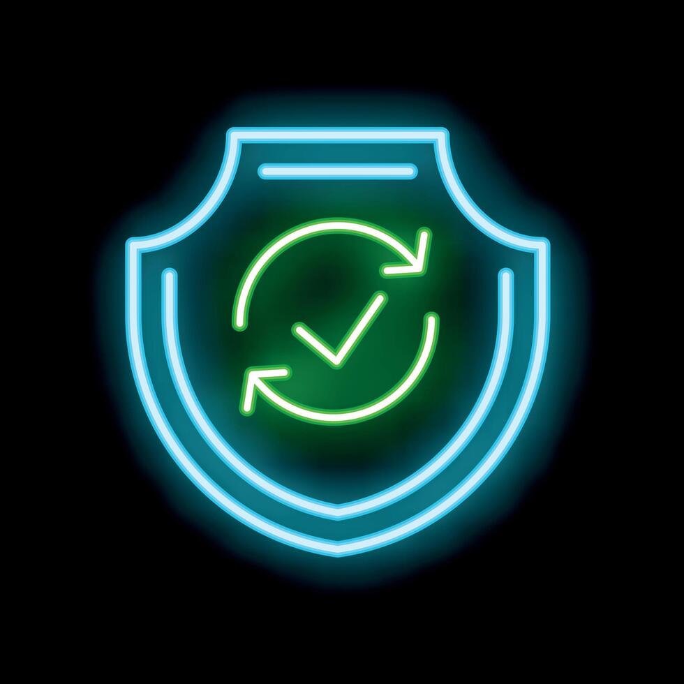 Neon sign representing recurring security check symbol with shield vector