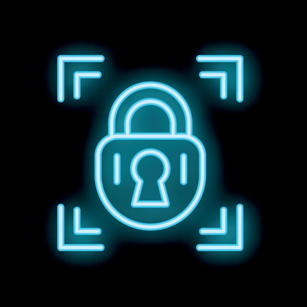 Neon padlock symbolising data protection and security vector