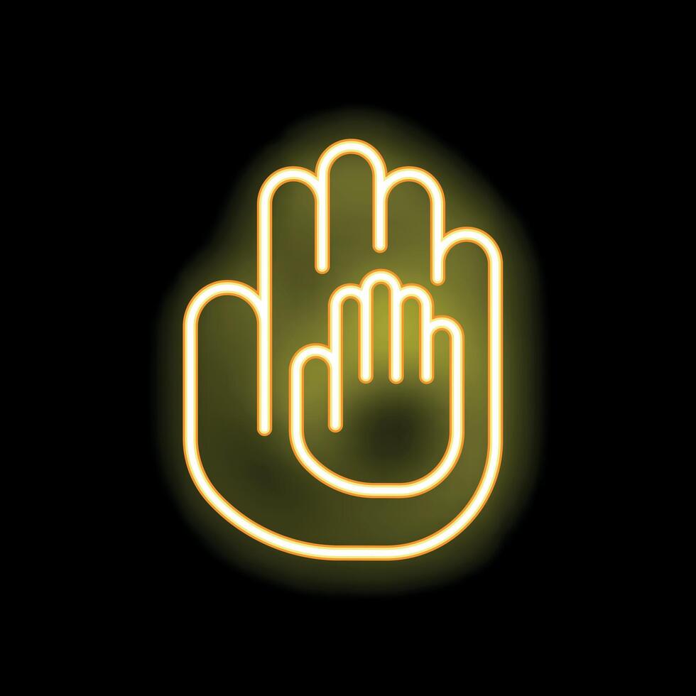 Neon yellow hands giving support icon showing family care vector