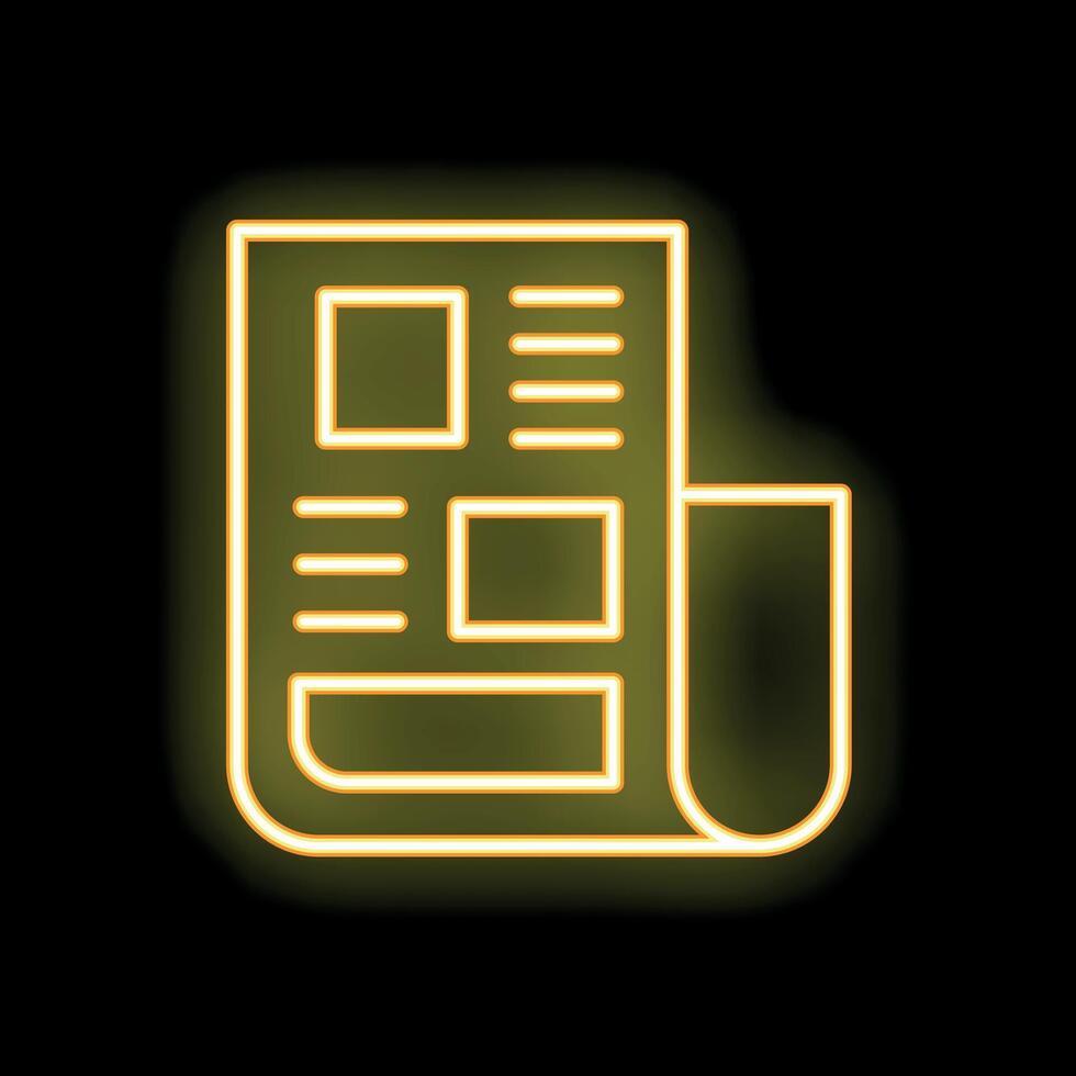Neon yellow newspaper icon glowing on dark background vector