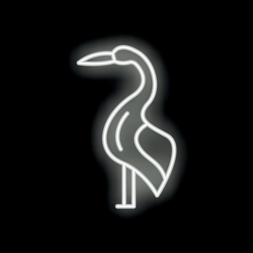 White neon sign of a standing crane bird on black background vector