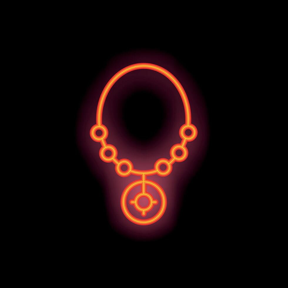 Neon sign of a necklace with round pendant glowing on black background vector