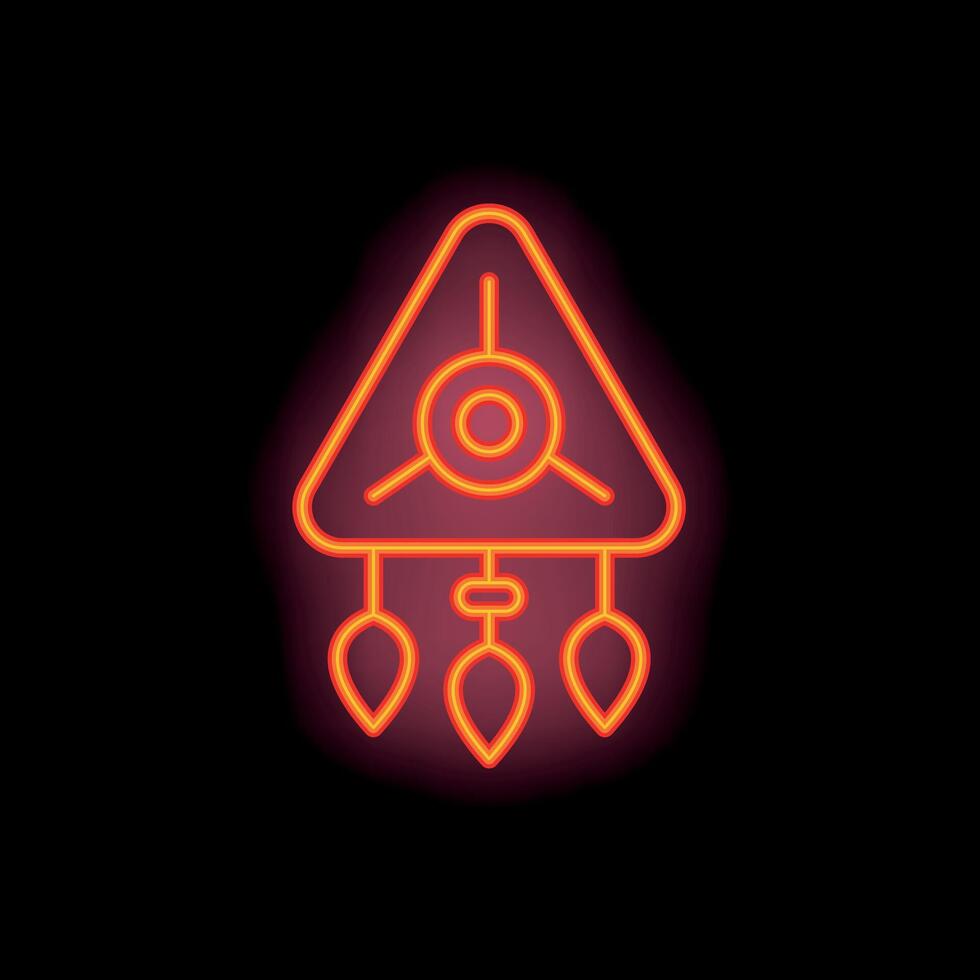 Neon sign representing dreamcatcher with feathers glowing in the dark vector