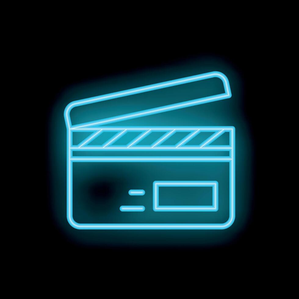 Glowing neon clapperboard symbol for filmmaking and production vector